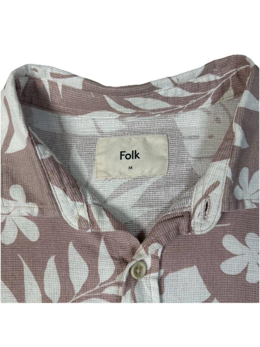 Folk Short Sleeve Button Up Medium Kingston Pink Leaf Beach Casual Mens Cotton - Picture 8 of 11